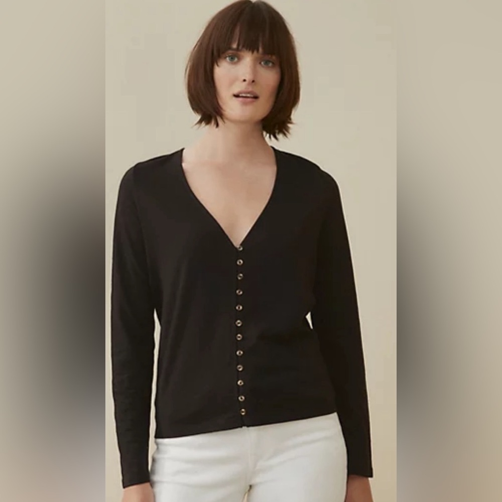 The White Co. Jersey Button Through T-Shirt in Black Size US 14 NWOT